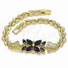 Pulsera Elegante 03.357.0014.3.07 Oro Laminado, Diseño de Flor y Mariposa, con Negro Zirconia Cubica, Pulido, Tono Dorado (06 MM Thickness, 7 Inches Length)