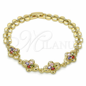 Pulsera Elegante 03.357.0015.1.07 Oro Laminado, con Multicolor Zirconia Cubica, Pulido, Tono Dorado (07 MM Thickness, 7 Inches Length)