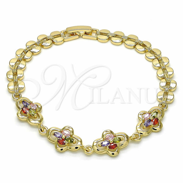 Pulsera Elegante 03.357.0015.1.07 Oro Laminado, con Multicolor Zirconia Cubica, Pulido, Tono Dorado (07 MM Thickness, 7 Inches Length)