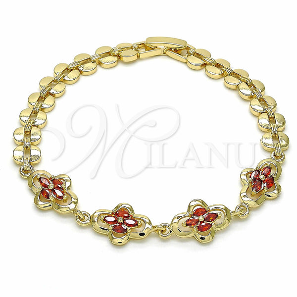 Pulsera Elegante 03.357.0015.2.07 Oro Laminado, con Granate Zirconia Cubica, Pulido, Tono Dorado (07 MM Thickness, 7 Inches Length)