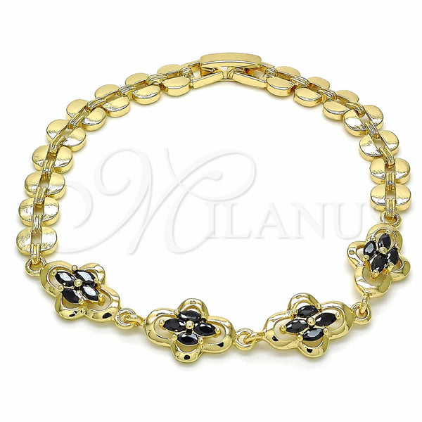 Pulsera Elegante 03.357.0015.3.07 Oro Laminado, con Negro Zirconia Cubica, Pulido, Tono Dorado (07 MM Thickness, 7 Inches Length)