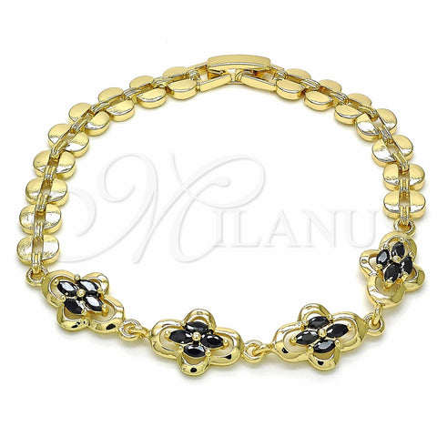 Pulsera Elegante 03.357.0015.3.07 Oro Laminado, con Negro Zirconia Cubica, Pulido, Tono Dorado (07 MM Thickness, 7 Inches Length)