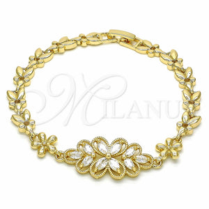 Pulsera Elegante 03.357.0016.07 Oro Laminado, Diseño de Flor, con Blanca Zirconia Cubica, Pulido, Tono Dorado (06 MM Thickness, 7 Inches Length)