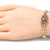 Pulsera Elegante 03.357.0016.2.07 Oro Laminado, Diseño de Flor, con Granate Zirconia Cubica, Pulido, Tono Dorado (06 MM Thickness, 7 Inches Length)