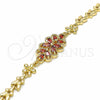 Pulsera Elegante 03.357.0016.2.07 Oro Laminado, Diseño de Flor, con Granate Zirconia Cubica, Pulido, Tono Dorado (06 MM Thickness, 7 Inches Length)
