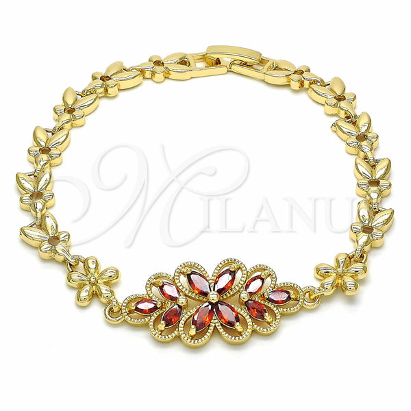 Pulsera Elegante 03.357.0016.2.07 Oro Laminado, Diseño de Flor, con Granate Zirconia Cubica, Pulido, Tono Dorado (06 MM Thickness, 7 Inches Length)