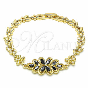 Pulsera Elegante 03.357.0016.3.07 Oro Laminado, Diseño de Flor, con Negro Zirconia Cubica, Pulido, Tono Dorado (06 MM Thickness, 7 Inches Length)