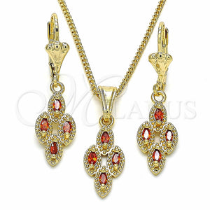 Juego de Arete y Dije de Adulto 10.357.0004 Oro Laminado, con Granate Zirconia Cubica, Pulido, Tono Dorado