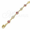 Pulsera Elegante 03.326.0007.06 Oro Laminado, Diseño de Judaica y Ojo Griego, Resinado Rojo, Tono Dorado (Grosor 07 MM, 6 Pulgadas de Largo)