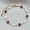 Pulsera Elegante 03.326.0007.06 Oro Laminado, Diseño de Judaica y Ojo Griego, Resinado Rojo, Tono Dorado (Grosor 07 MM, 6 Pulgadas de Largo)