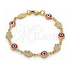 Pulsera Elegante 03.326.0007.06 Oro Laminado, Diseño de Judaica y Ojo Griego, Resinado Rojo, Tono Dorado (Grosor 07 MM, 6 Pulgadas de Largo)