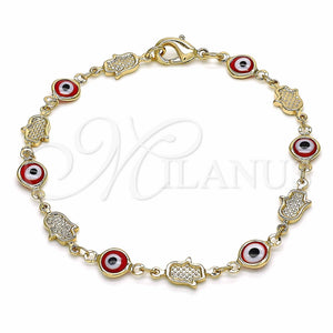 Pulsera Elegante 03.326.0007.08 Oro Laminado, Diseño de Ojo Griego y Mano de Dios, Resinado Rojo, Tono Dorado (07 MM Thickness, 8 Inches Length)