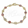 Pulsera Elegante 03.326.0007.08 Oro Laminado, Diseño de Ojo Griego y Mano de Dios, Resinado Rojo, Tono Dorado (07 MM Thickness, 8 Inches Length)