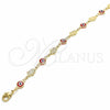 Tobillera Elegante 03.326.0007.10 Oro Laminado, Diseño de Ojo Griego y Mano de Dios, Resinado Rojo, Tono Dorado (07 MM Thickness, 10 Inches Length)