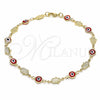 Tobillera Elegante 03.326.0007.10 Oro Laminado, Diseño de Ojo Griego y Mano de Dios, Resinado Rojo, Tono Dorado (07 MM Thickness, 10 Inches Length)