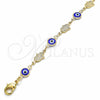 Pulsera Elegante 03.326.0007.1.06 Oro Laminado, Diseño de Ojo Griego y Mano de Dios, Resinado Azul, Tono Dorado (07 MM Thickness, 6 Inches Length)