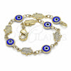 Pulsera Elegante 03.326.0007.1.06 Oro Laminado, Diseño de Ojo Griego y Mano de Dios, Resinado Azul, Tono Dorado (07 MM Thickness, 6 Inches Length)