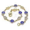 Pulsera Elegante 03.326.0007.1.08 Oro Laminado, Diseño de Ojo Griego y Mano de Dios, Resinado Azul, Tono Dorado (07 MM Thickness, 8 Inches Length)