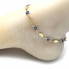 Tobillera Elegante 03.326.0007.1.10 Oro Laminado, Diseño de Ojo Griego y Mano de Dios, Resinado Azul, Tono Dorado (07 MM Thickness, 10 Inches Length)