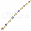 Tobillera Elegante 03.326.0007.1.10 Oro Laminado, Diseño de Ojo Griego y Mano de Dios, Resinado Azul, Tono Dorado (07 MM Thickness, 10 Inches Length)