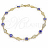 Tobillera Elegante 03.326.0007.1.10 Oro Laminado, Diseño de Ojo Griego y Mano de Dios, Resinado Azul, Tono Dorado (07 MM Thickness, 10 Inches Length)