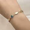 Pulsera Elegante 03.326.0007.2.06 Oro Laminado, Diseño de Judaica y Ojo Griego, Resinado Multicolor, Tono Dorado (Grosor 07 MM, 6 Pulgadas de Largo)