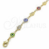 Pulsera Elegante 03.326.0007.2.06 Oro Laminado, Diseño de Judaica y Ojo Griego, Resinado Multicolor, Tono Dorado (Grosor 07 MM, 6 Pulgadas de Largo)