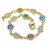 Pulsera Elegante 03.326.0007.2.06 Oro Laminado, Diseño de Judaica y Ojo Griego, Resinado Multicolor, Tono Dorado (Grosor 07 MM, 6 Pulgadas de Largo)
