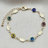 Pulsera Elegante 03.326.0007.2.06 Oro Laminado, Diseño de Judaica y Ojo Griego, Resinado Multicolor, Tono Dorado (Grosor 07 MM, 6 Pulgadas de Largo)