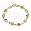 Pulsera Elegante 03.326.0007.2.06 Oro Laminado, Diseño de Judaica y Ojo Griego, Resinado Multicolor, Tono Dorado (Grosor 07 MM, 6 Pulgadas de Largo)