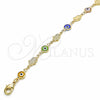 Pulsera Elegante 03.326.0007.2.08 Oro Laminado, Diseño de Ojo Griego y Mano de Dios, Resinado Multicolor, Tono Dorado (07 MM Thickness, 8 Inches Length)