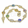 Pulsera Elegante 03.326.0007.2.08 Oro Laminado, Diseño de Ojo Griego y Mano de Dios, Resinado Multicolor, Tono Dorado (07 MM Thickness, 8 Inches Length)