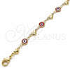 Pulsera Elegante 03.326.0008.1.06 Oro Laminado, Diseño de Ojo Griego y Corazón, Resinado Rojo, Tono Dorado (Grosor 07 MM, 6 Pulgadas de Largo)