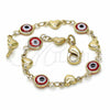Pulsera Elegante 03.326.0008.1.06 Oro Laminado, Diseño de Ojo Griego y Corazón, Resinado Rojo, Tono Dorado (Grosor 07 MM, 6 Pulgadas de Largo)