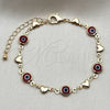 Pulsera Elegante 03.326.0008.1.06 Oro Laminado, Diseño de Ojo Griego y Corazón, Resinado Rojo, Tono Dorado (Grosor 07 MM, 6 Pulgadas de Largo)