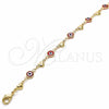 Tobillera Elegante 03.326.0008.1.10 Oro Laminado, Diseño de Ojo Griego y Corazón, Resinado Rojo, Tono Dorado (07 MM Thickness, 10 Inches Length)