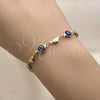 Pulsera Elegante 03.326.0008.2.06 Oro Laminado, Diseño de Ojo Griego y Corazón, Resinado Azul, Tono Dorado (Grosor 07 MM, 6 Pulgadas de Largo)