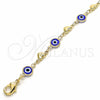Pulsera Elegante 03.326.0008.2.06 Oro Laminado, Diseño de Ojo Griego y Corazón, Resinado Azul, Tono Dorado (Grosor 07 MM, 6 Pulgadas de Largo)