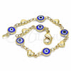 Pulsera Elegante 03.326.0008.2.06 Oro Laminado, Diseño de Ojo Griego y Corazón, Resinado Azul, Tono Dorado (Grosor 07 MM, 6 Pulgadas de Largo)