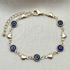 Pulsera Elegante 03.326.0008.2.06 Oro Laminado, Diseño de Ojo Griego y Corazón, Resinado Azul, Tono Dorado (Grosor 07 MM, 6 Pulgadas de Largo)