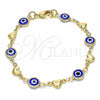 Pulsera Elegante 03.326.0008.2.06 Oro Laminado, Diseño de Ojo Griego y Corazón, Resinado Azul, Tono Dorado (Grosor 07 MM, 6 Pulgadas de Largo)