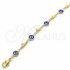 Pulsera Elegante 03.326.0008.2.08 Oro Laminado, Diseño de Ojo Griego y Corazón, Resinado Azul, Tono Dorado (07 MM Thickness, 8 Inches Length)