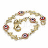 Pulsera Elegante 03.326.0009.1.06 Oro Laminado, Diseño de Ojo Griego y Delfín, Resinado Rojo, Tono Dorado (07 MM Thickness, 6 Inches Length)
