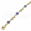 Pulsera Elegante 03.326.0009.2.06 Oro Laminado, Diseño de Ojo Griego y Delfín, Resinado Azul, Tono Dorado (07 MM Thickness, 6 Inches Length)