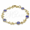 Pulsera Elegante 03.326.0009.2.06 Oro Laminado, Diseño de Ojo Griego y Delfín, Resinado Azul, Tono Dorado (07 MM Thickness, 6 Inches Length)