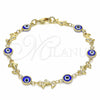Pulsera Elegante 03.326.0009.2.08 Oro Laminado, Diseño de Ojo Griego y Delfín, Resinado Azul, Tono Dorado (07 MM Thickness, 8 Inches Length)