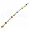 Tobillera Elegante 03.326.0009.2.10 Oro Laminado, Diseño de Ojo Griego y Delfín, Resinado Azul, Tono Dorado (07 MM Thickness, 10 Inches Length)