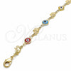 Pulsera Elegante 03.326.0010.06 Oro Laminado, Diseño de Ojo Griego y Elefante, Resinado Multicolor, Tono Dorado (Grosor 07 MM, 6 Pulgadas de Largo)