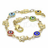 Pulsera Elegante 03.326.0010.06 Oro Laminado, Diseño de Ojo Griego y Elefante, Resinado Multicolor, Tono Dorado (Grosor 07 MM, 6 Pulgadas de Largo)
