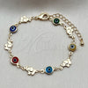 Pulsera Elegante 03.326.0010.06 Oro Laminado, Diseño de Ojo Griego y Elefante, Resinado Multicolor, Tono Dorado (Grosor 07 MM, 6 Pulgadas de Largo)